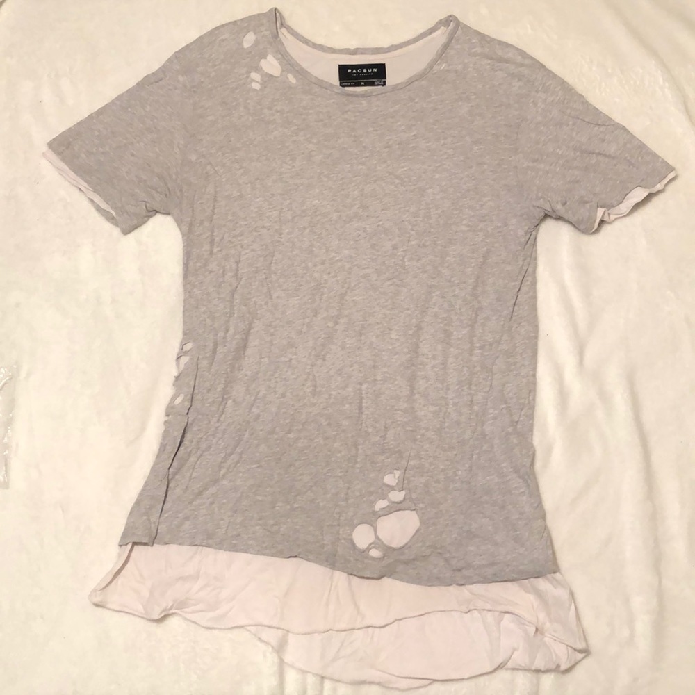 Pacsun grey longer fit ripped tee